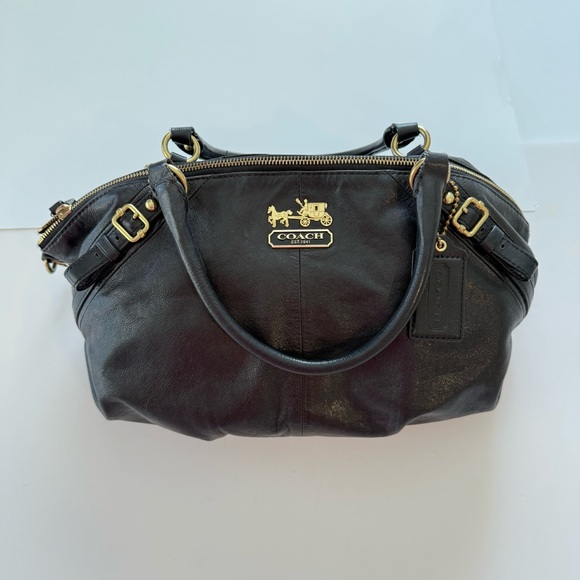 COACH | Coach Madison Sophia Black Leather Satchel Shoulder Bag w/ Red Lining - Picture 11 of 16